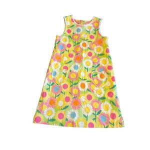 Vtg Lilly Pulitzer Girls 14 Shift Dress Colorful Flowers Sleeveless Waffle Knit